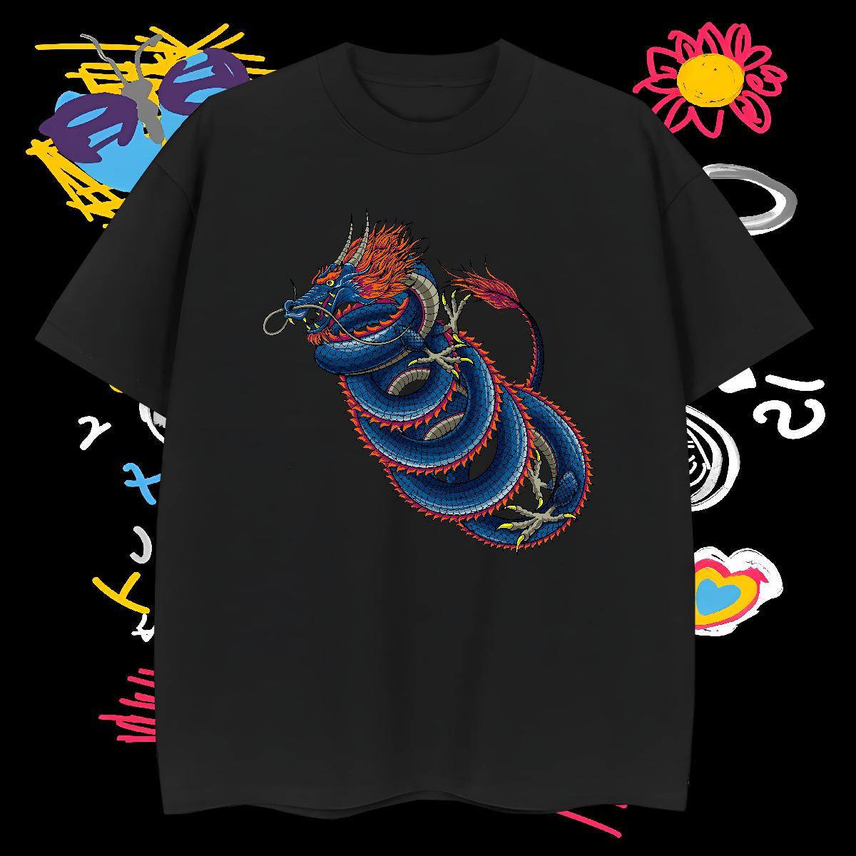 T shirt 230g Pure Cotton dragon Sports Casual Short Sleeve Soft Floral Print Tshirt for Man Woman New Unisex Tee Shirt