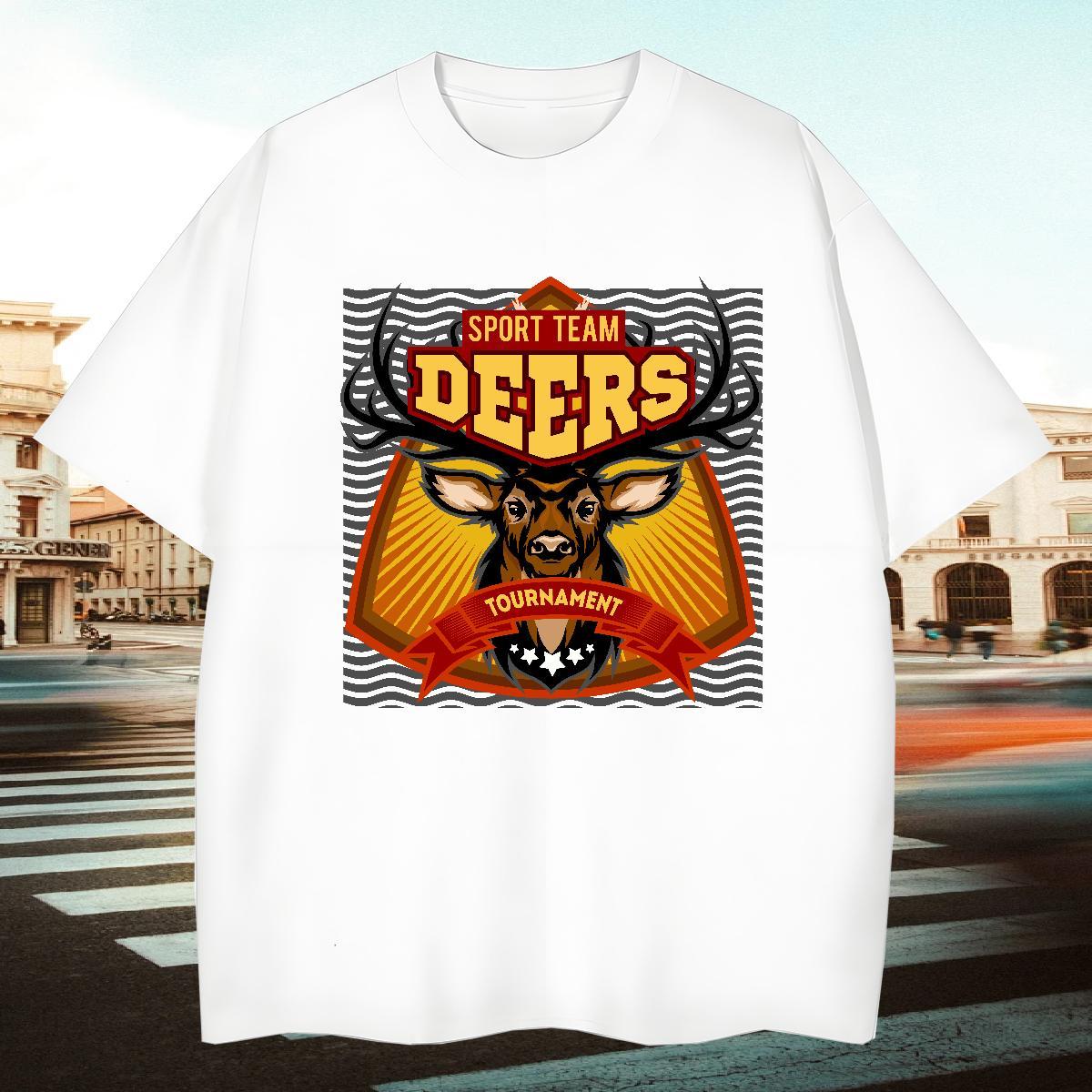 Classic T Shirts Men deer Short Sleeve Soft Street Wear Floral Print 230g Pure Cotton Men Clothes T-Shirt Fashion Designer Tees