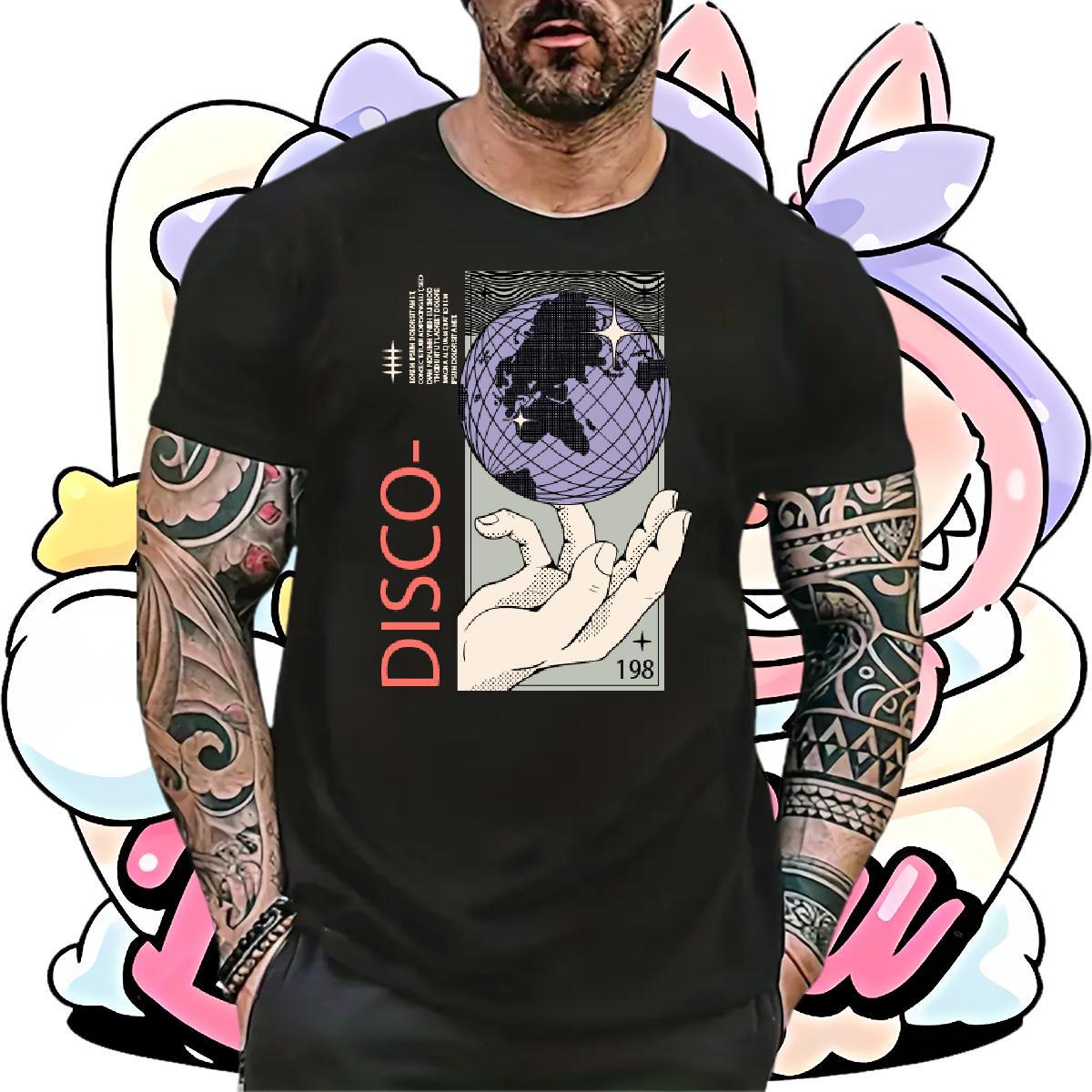 Loose Fit disco 230g Cotton Men Tshirts Street Wear Breathable Crew Neck Man T Shirts 2024 Designer DIY Tees