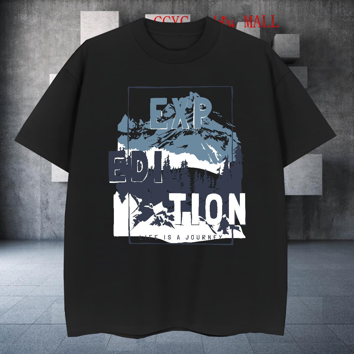 Classic mountains 230g Cotton Men Tops Tees Sports Casual Breathable Crew Neck T Shirt For Man Casual New Oversized Tshirts