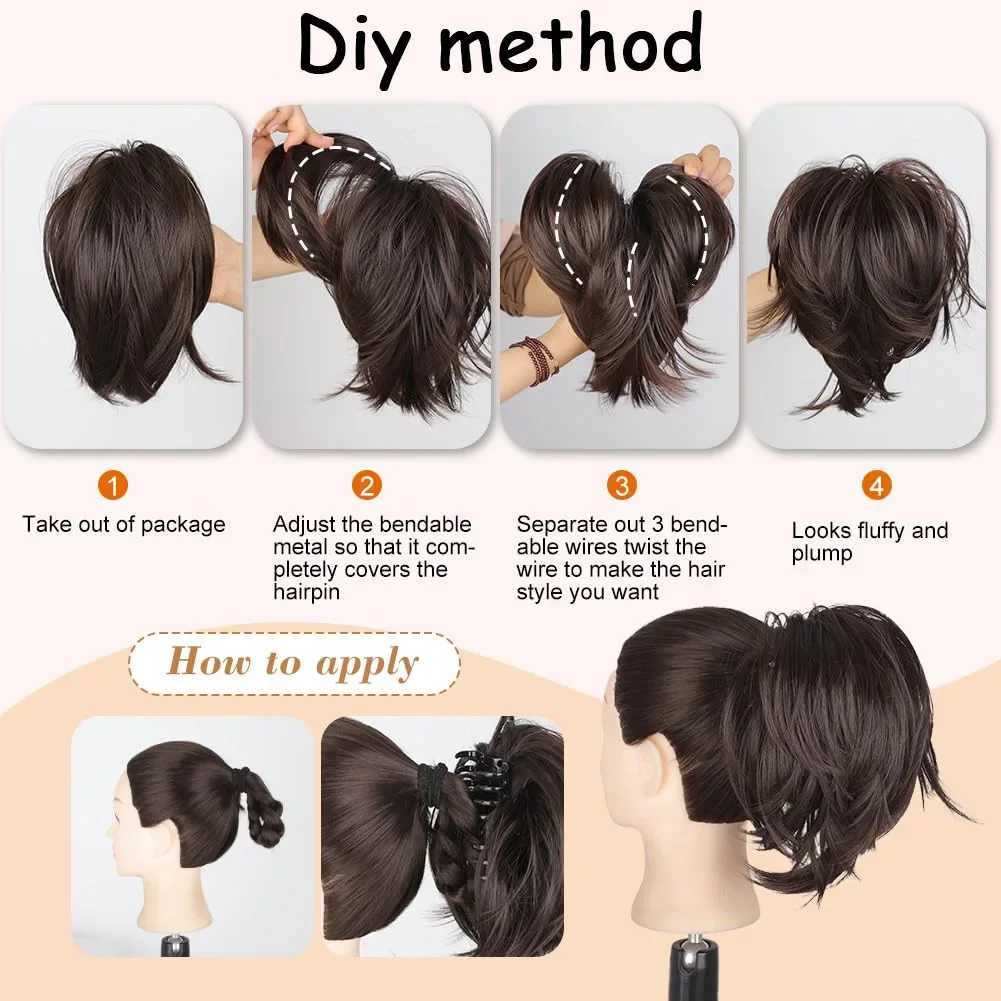 DIY claw clip on fluffy ponytail wig hair extension hair extension fake bread fake black natural hair female fake braid W240817