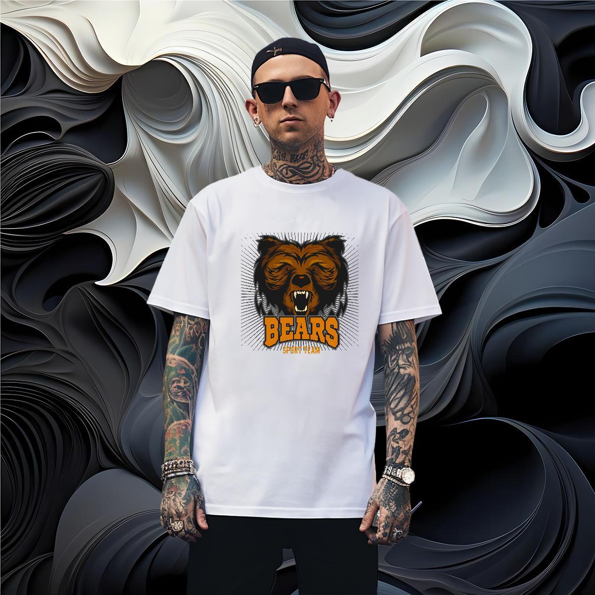 High Quality T shirt bear Short Sleeve Soft Casual DIY Logo Oversized 230g Cotton Men Tops Tees Custom Clothes