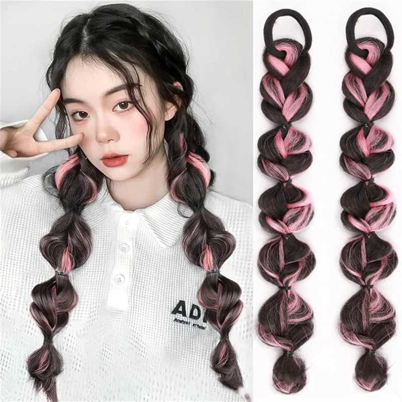 Bubble woven ponytail hair extension synthetic braided wig with elastic hair and hair suitable for girls W240817