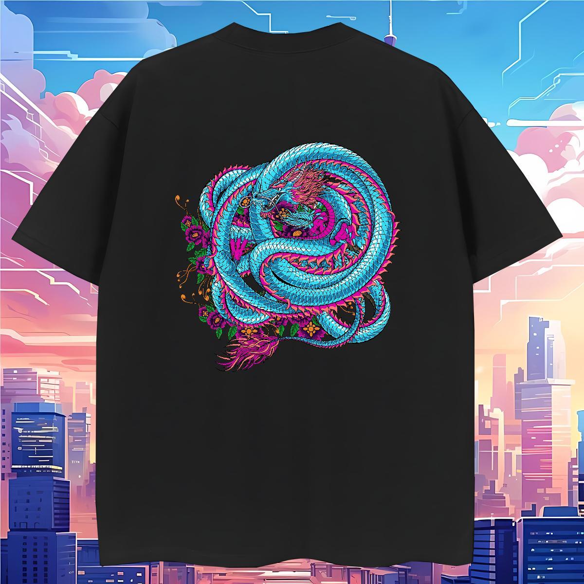 T-Shirts 230g Pure Cotton dragon Sport O Neck Short Sleeves DIY Anime Men Tops Tees Casual New Cool Design Tees Shirts