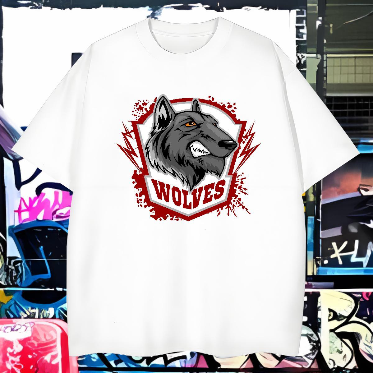 Cool Men T Shirts wolf O Neck Short Sleeves Street Casual Custom Cartoon 230g Cotton Couples T Shirts Factory Direct Wear