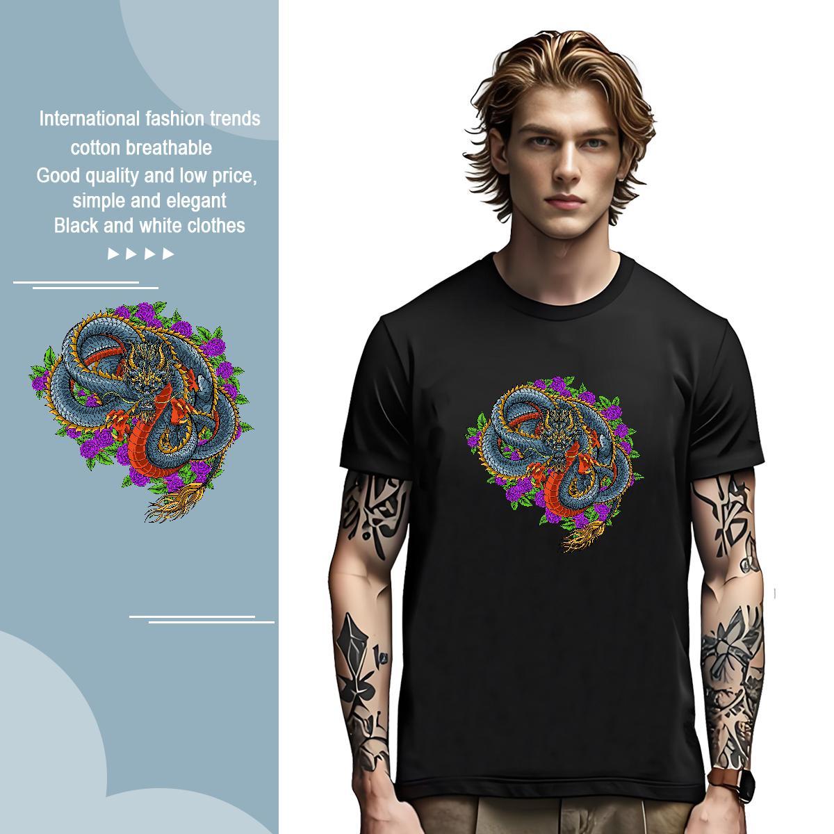 Men T Shirts 100% Cotton 230g dragon Hip Hop Street O-Neck Short Sleeve Oversized Men Tshirts 2024 New Cool Design Tees