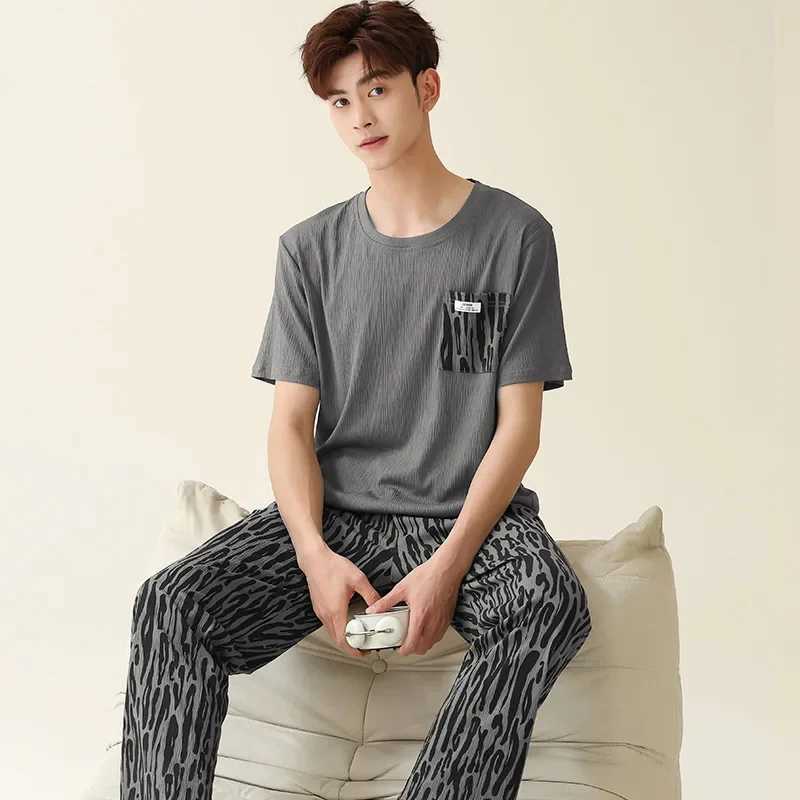 Mens summer short sleeved pajamas thin cotton linen jackets home wear lightweight wrinkle resistant casual pajamasW240719