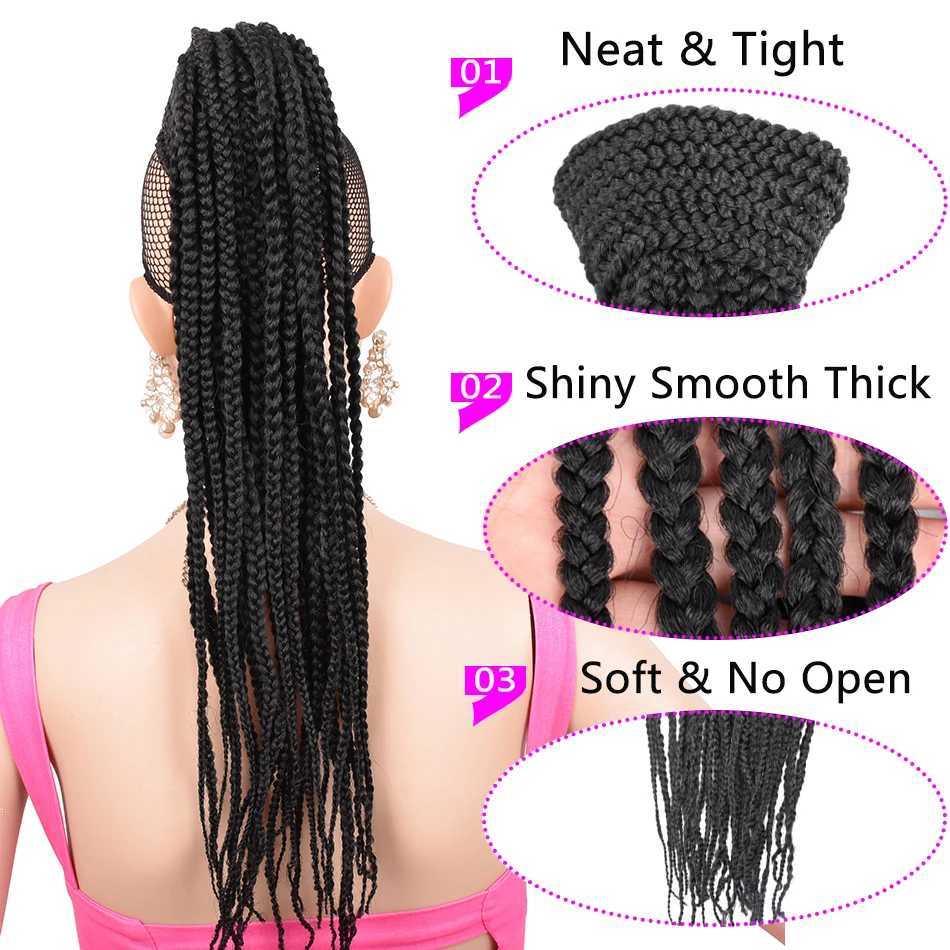 22 inch long box woven and brushed fake ponytail hair synthetic ponytail wig clip extends to black women W240817