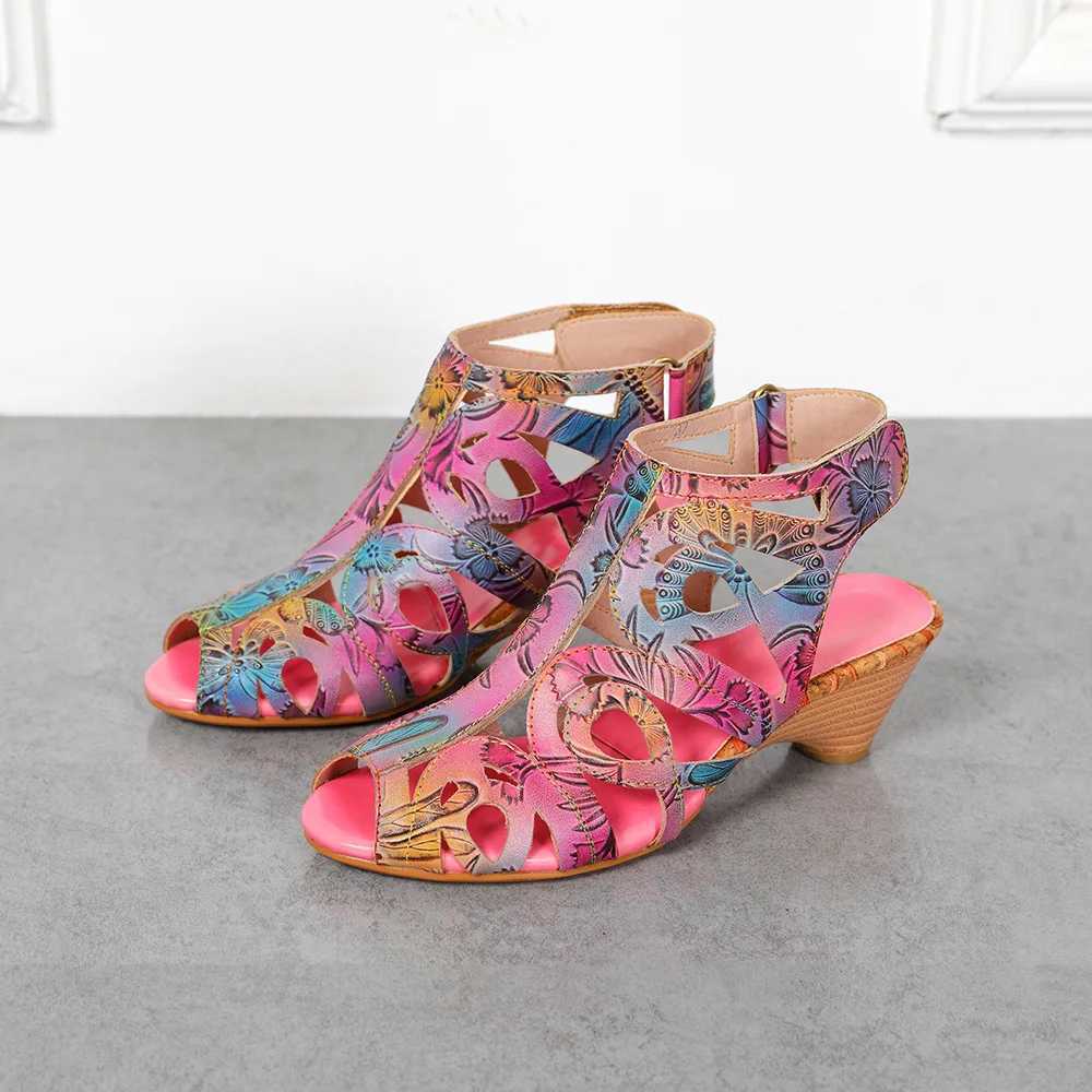Vicconfy 2024 Ethnic Style Head Layer Cowhide Leather Vintage Casual Womens Sandals CL240806