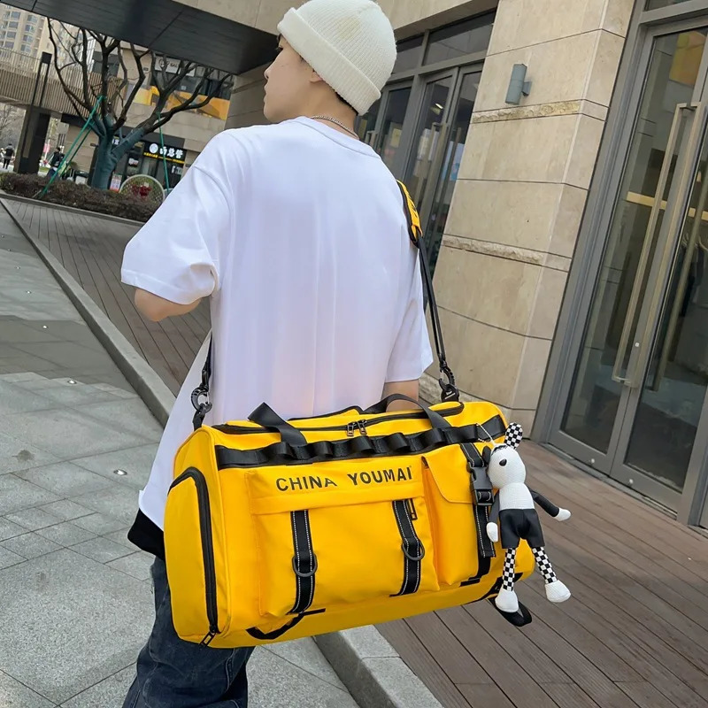 Large Size Multifunction Waterproof Casual Travel Bag Men Women Yellow Pink Sport Gym Dry Wet Separation Hand Bag 240819