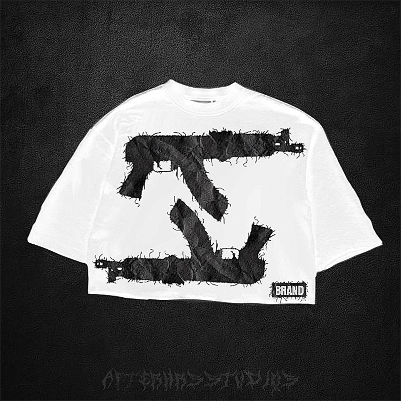 Retro double gun graphic t shirts gothic streetwear y2k top oversized short harajuku 2000s korean goth t shirt men clothing 240819