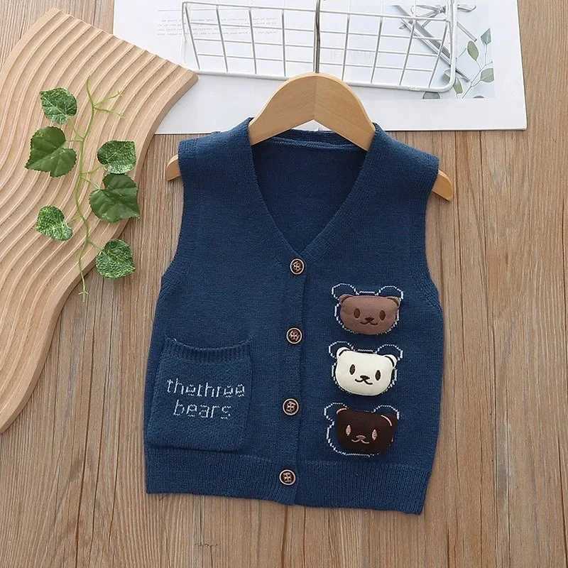 Spring Autumn New Outdoor Kids Knitted Vest Boys Girls Baby Solid Color Sweater Waistcoats Warm Soft V-neck Infant Vest CardiganXJ240819