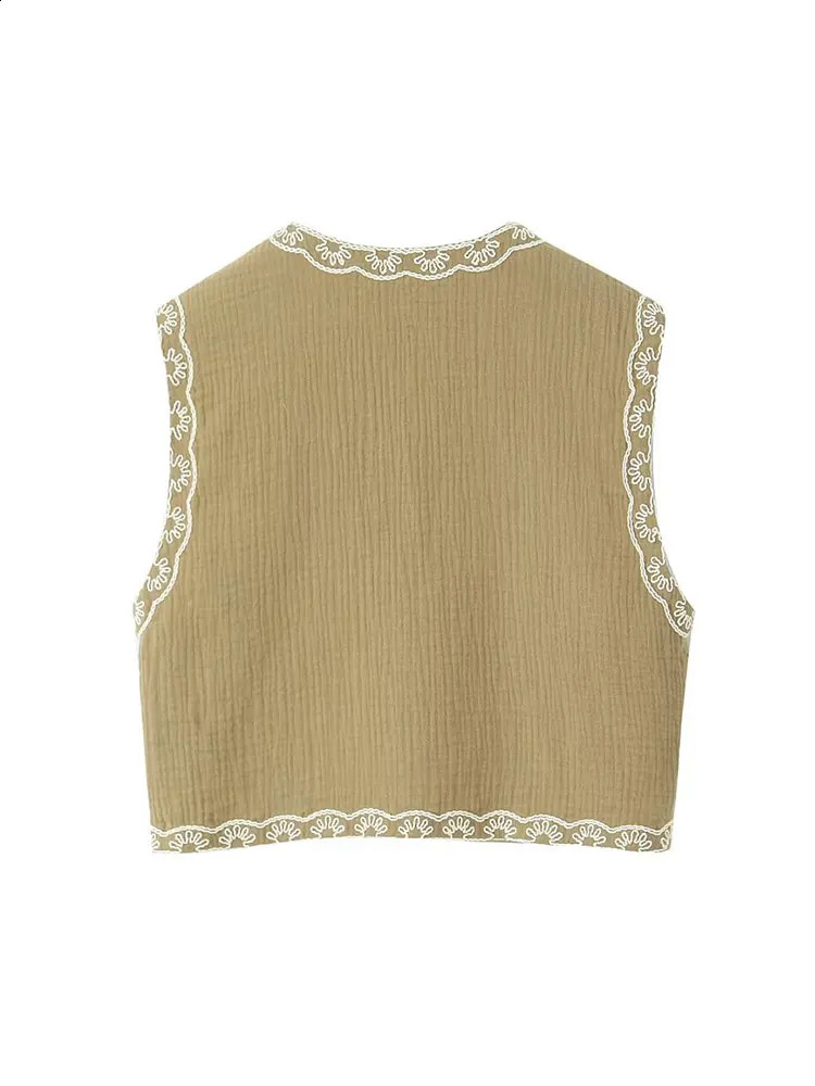 Tinsonan Vneck floral embroidered vest top casual retro sleeveless jacket 240819