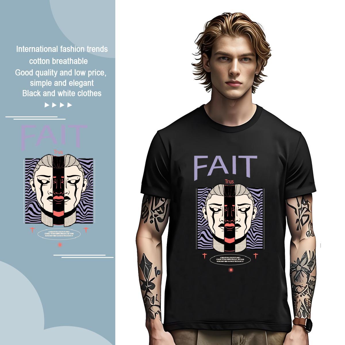 Soft Western style 230g Cotton Men Tops Tees Sport Crew Neck Breathable T Shirts Men Stylist Cartoon Printing L-4XL Wear