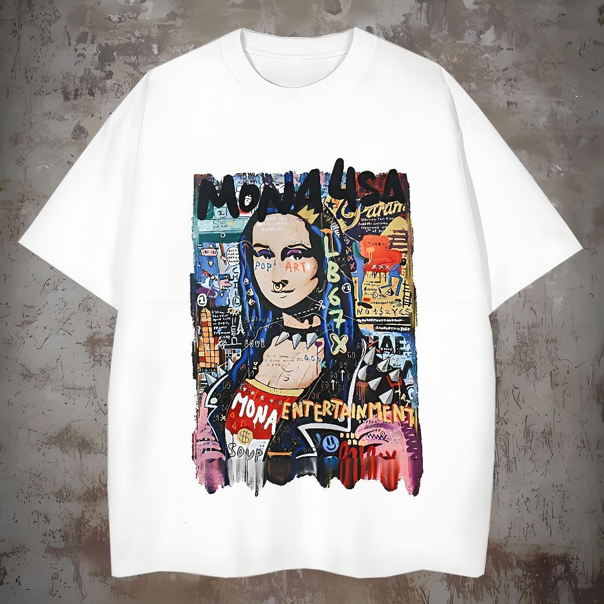 Men T Shirts 230g Cotton Mona Lisa High Street Hip Hop Breathable Crew Neck Plus Size Custom Couples T Shirts Wholesale Classic Wear