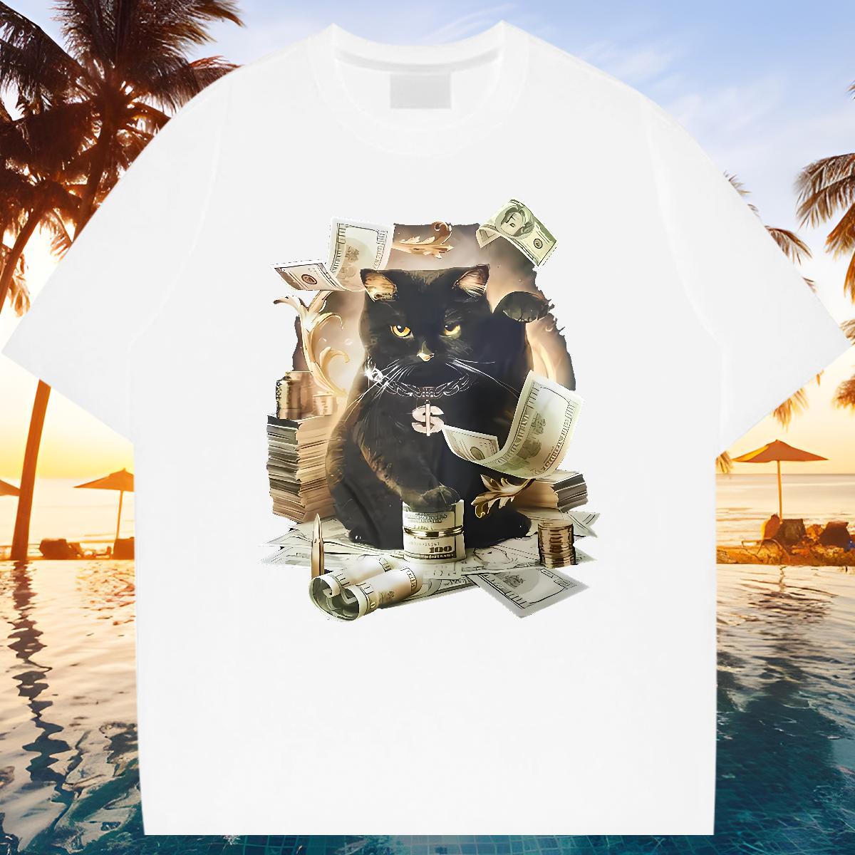 Unisex T Shirts Men cat Breathable Daily Wear Cartoon Printing L-4XL 230g Cotton Mens Tshirts Wholesale Tees
