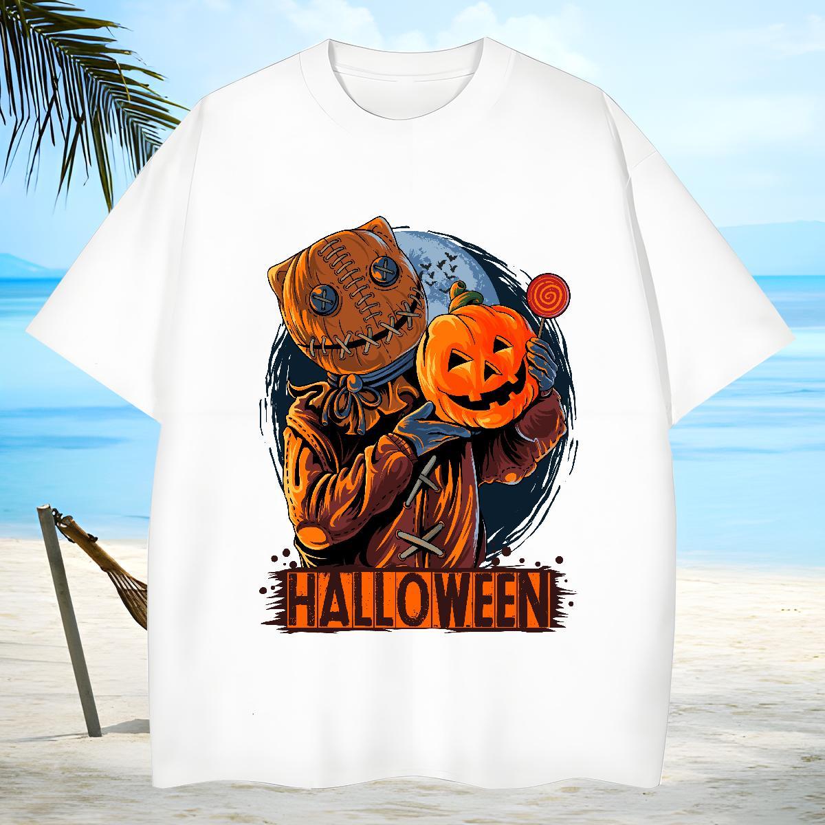 Soft T-Shirts for Men pumpkin Pure Cotton Beach Asian Size 230g Cotton Tshirt for Man Woman Fashion Casual Tshirts
