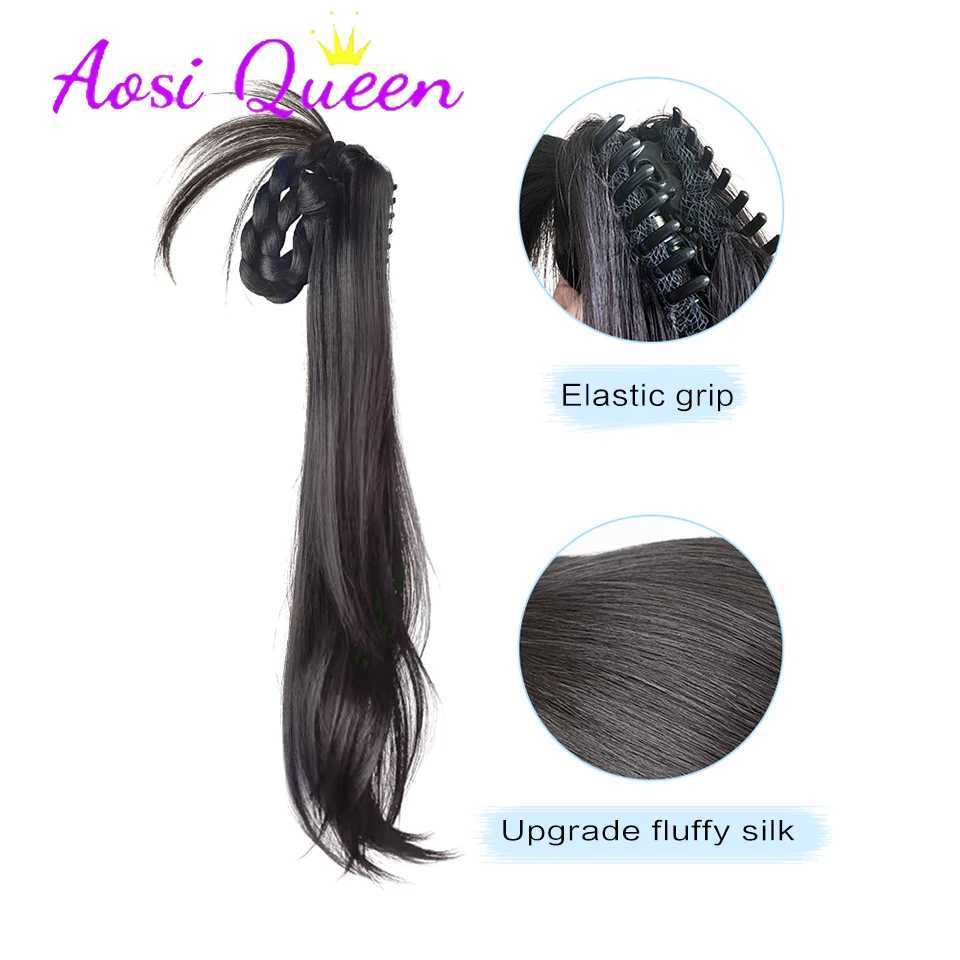 AOSI synthetic grab clip ponytail wig gentle Tthousand gold braid braided side ball head low ponytail wig ponytail W240817