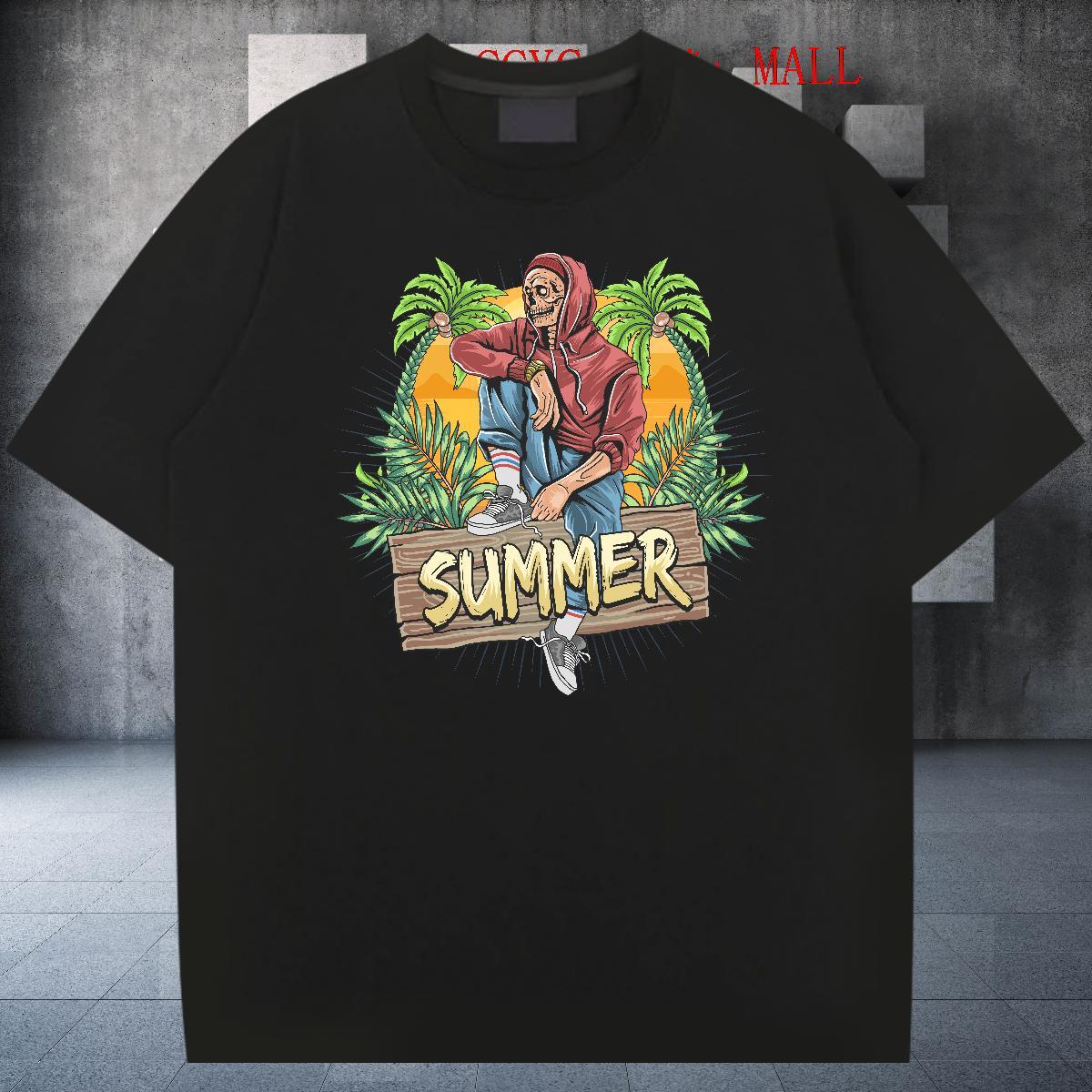 TOP Quality T-Shirts skull Short Sleeve O-Neck Spring Summer Custom Print Plus Size 230g 100% Cotton Tshirt for Man Woman DIY Customized Polos