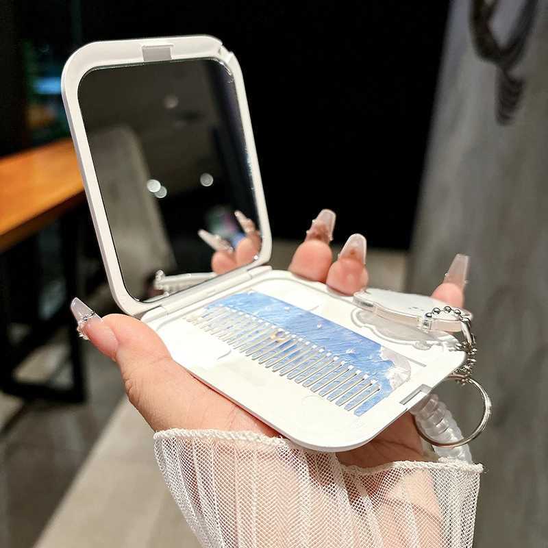 New Starry Sky Portable Folding Small Mirror Set Cosmetic Mirror For Class Pocket Mirror And Comb All-In-One Girls Gift Y240819