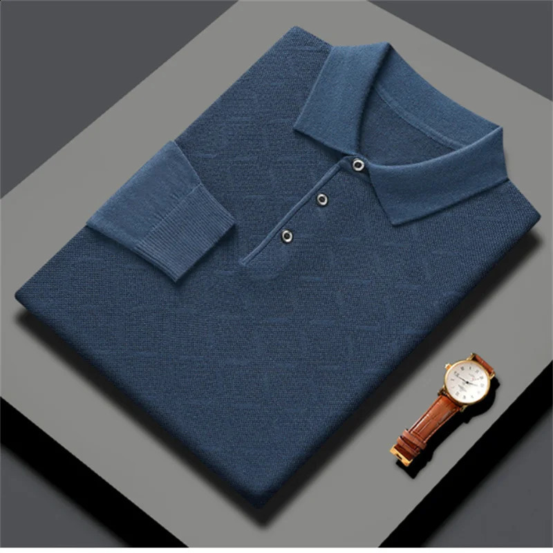 High-End Polo Shirt for Men High Quality Wool Blend Fashionable Embroidered Long Sleeve Tee Korean Style Casual Menswear 240820