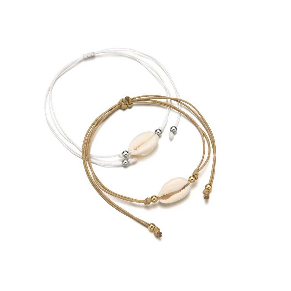 2-piece beach style hand woven seashell adjustable womens ankle W240815