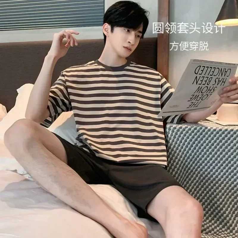Sleepwear color mens cool suit collar summer fashion soft shorts casual loose 2-piece sleepwear simple sleeves solid sleepwearW240719