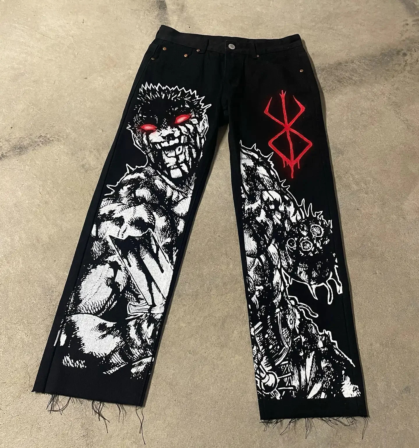 Y2K Street Jeans Japanese Harajuku Hip Hop Pattern Printed Loose Jeans Gothic High Waist Wide Leg Pants for Men and Women 240819