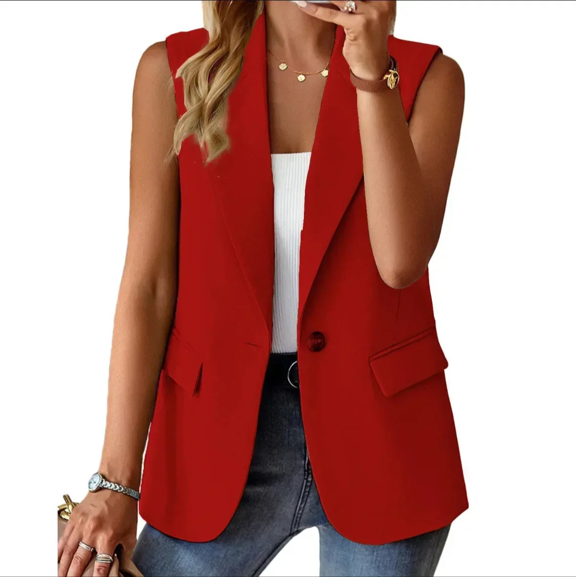 Womens fashionable warm and trendy multicolor candy colored vest solid color open collar wool jacket 240819