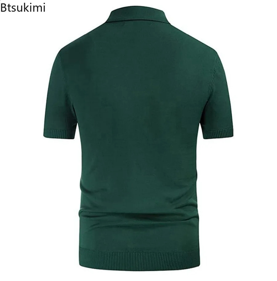 Spring Summer Mens Short Sleeve Polo Shirt Knitted Slim Business Cardigan Shirt Streetwear Casual Tops Camisa Masculina 240820
