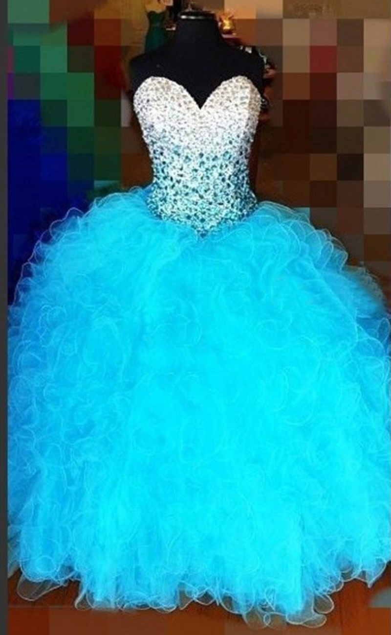 white blue ball gown quinceanera dresses with crystals beaded formal prom sweet 16 pageant debutante party gown bm71