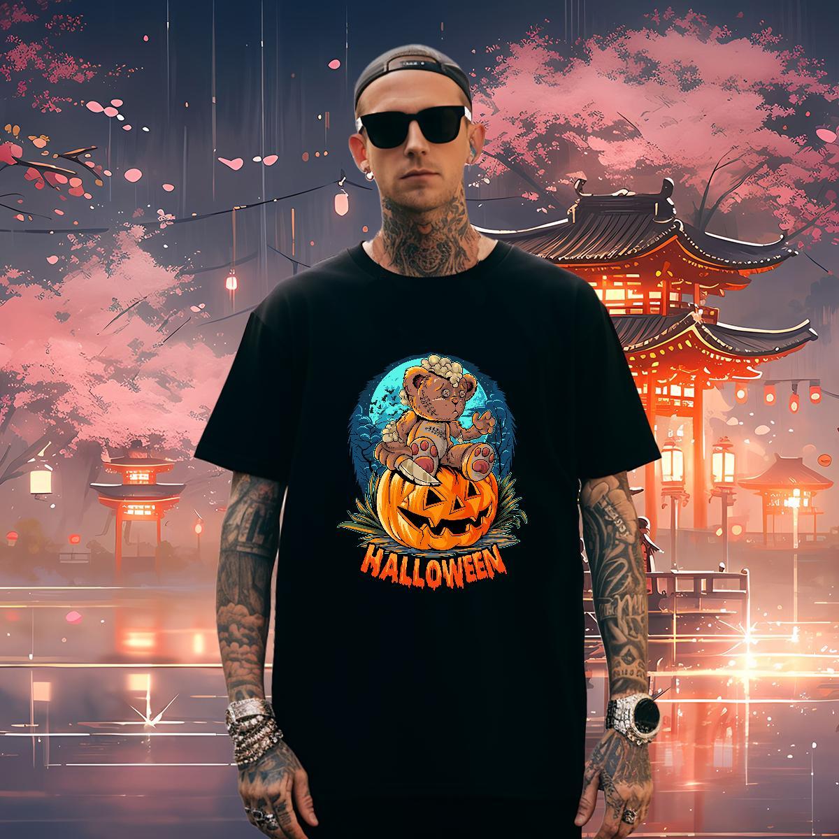 Soft T shirt pumpkin Breathable Crew Neck Summer Casual DIY Printed 230g 100% Cotton Men Tees New Tee Shirt