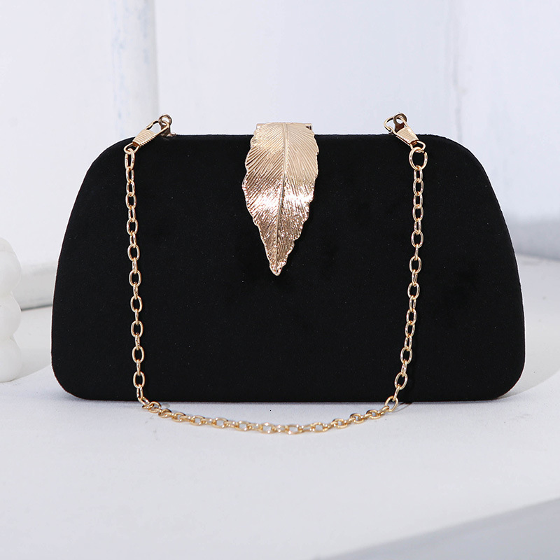 New Fashionable Evening Package Velvet Metal Leaf Dress Paired with Banquet Handbag Small Square Bag for Women
