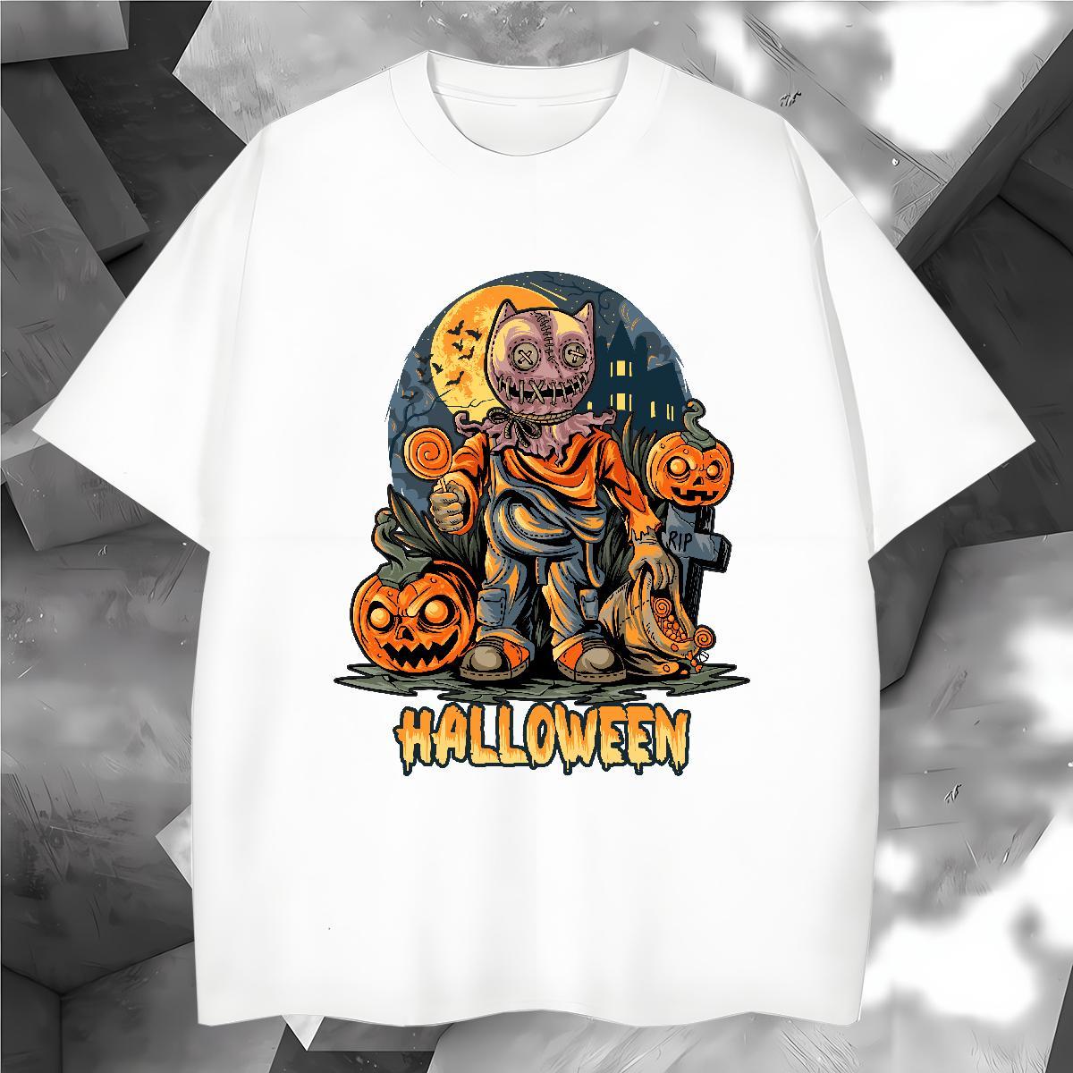 Unisex T Shirts Men pumpkin O-Neck Short Sleeve Beach Plus Size Custom 230g 100% Cotton Tshirt for Man Woman Customized Tees Shirts
