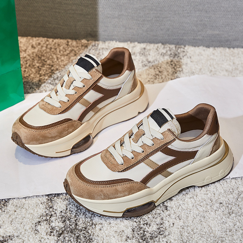 Ddmysports Absorbing Film Bottom Layer Pig Dad New Spring Height Increase Running Casual Versatile Genuine Leather Women S Shoes OUTDOOR