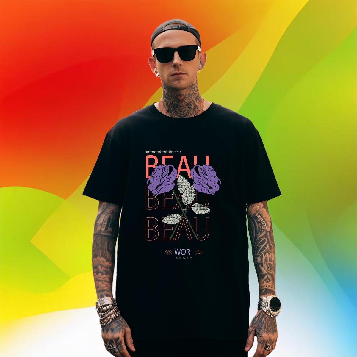 TOP Quality Mens Tshirts Beach 230g Cotton Graphic O Neck Short Sleeves flower Men T Shirts New Designer Tees
