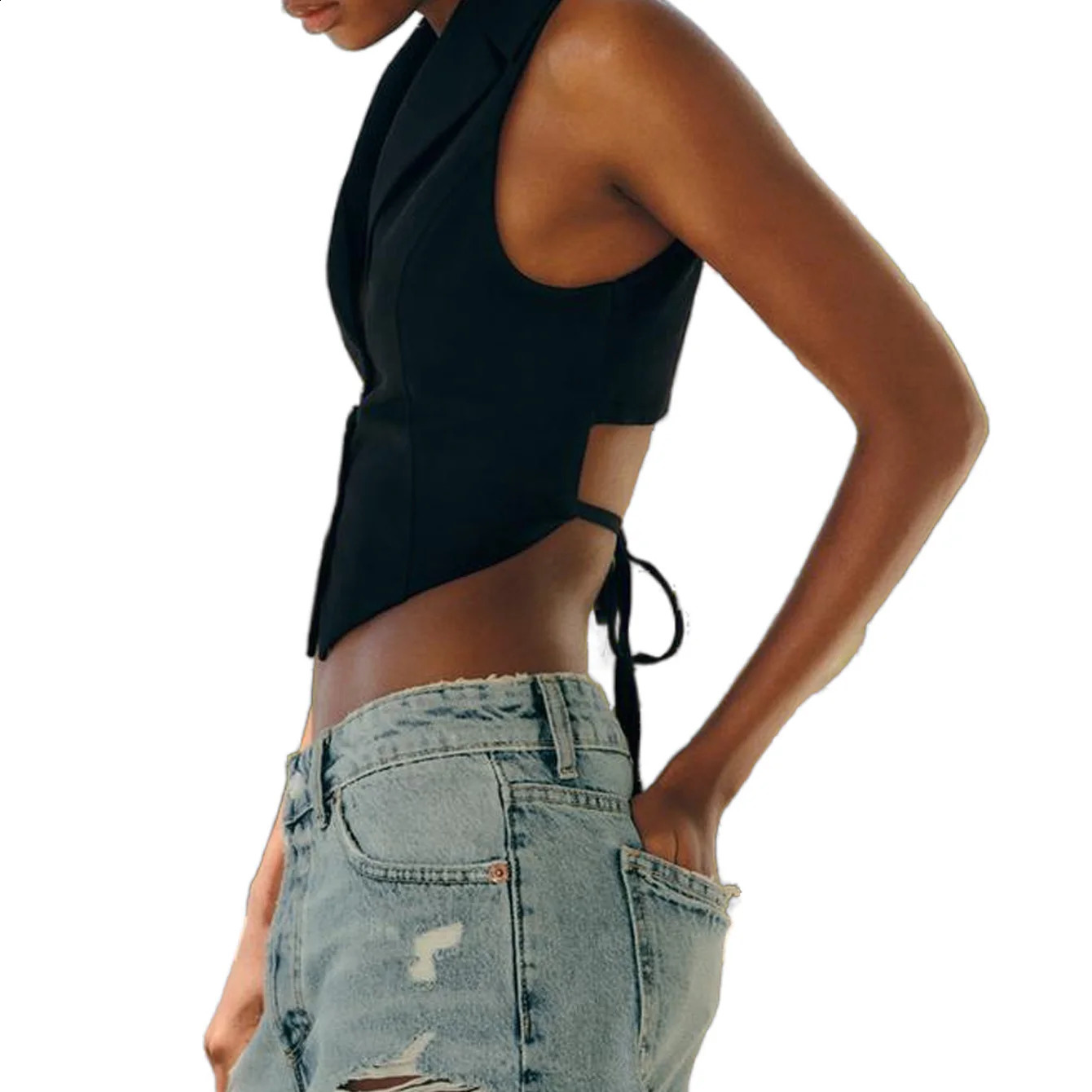 Womens cheetah print solid color vest collar chest submit temperature versatile top 240819