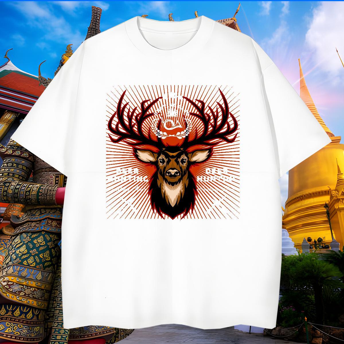 Cool T Shirts Men deer Pure Cotton Sports Casual Graphic 230g 100% Cotton Tshirts 2024 Summer Wear