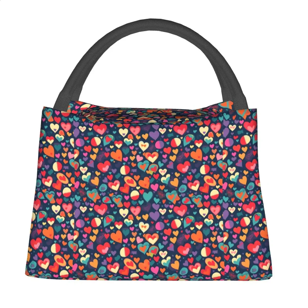 Colorful Heart Shape Lunch Bag Pattern Geometric Love Lunch Box School Portable Cooler Bag Print Thermal Tote Handbags 240819