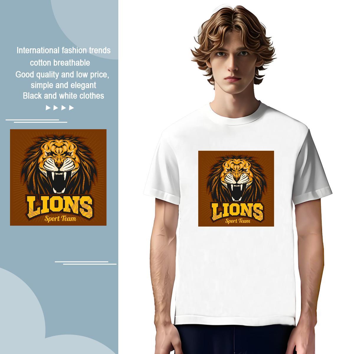 Loose Fit lion T Shirts Men Hip Hop Street Men Tees 230g Cotton Free Shipping Round Neck Short Sleeve Anime Print Tshirts