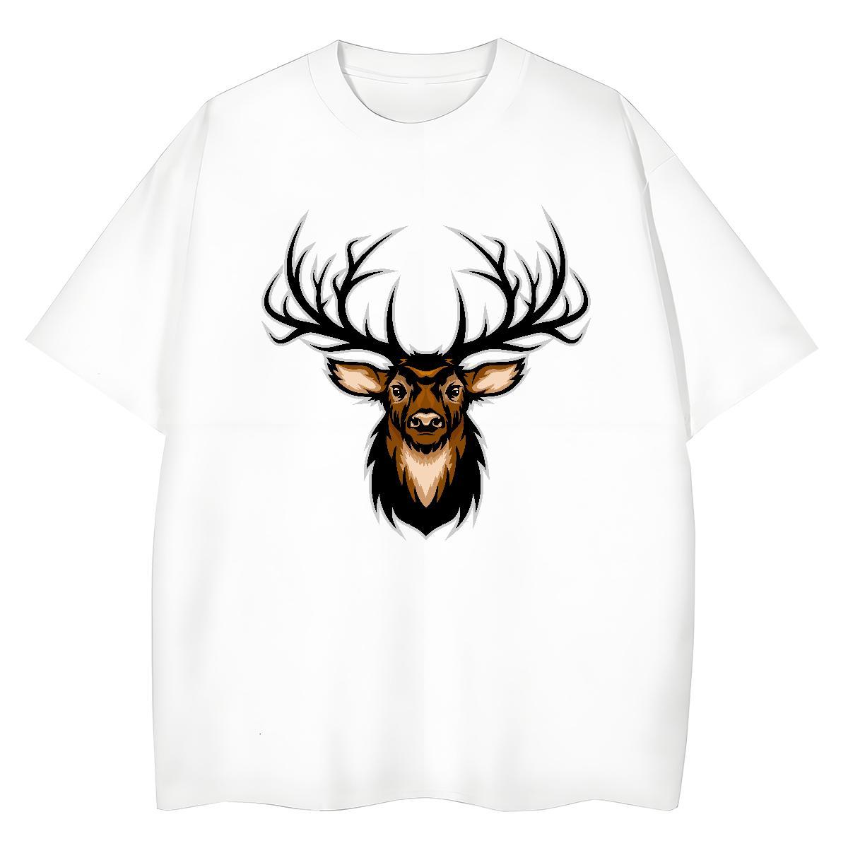 High Quality T Shirt For Man deer Crew Neck Anime Printing Street Cartoon Print 230g Pure Cotton Men Tops Tees New Clothes