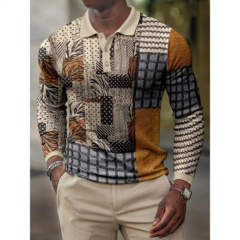 European And American Mens High-quality Long Sleeved Polo Shirt Selling Long Sleeve Digital Printing Tops 240820