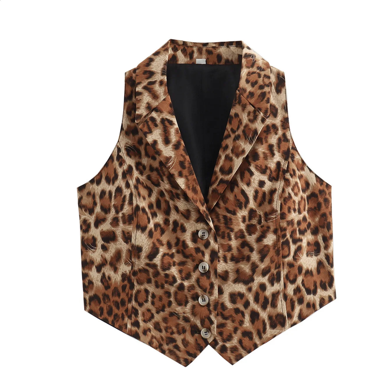 Womens cheetah print solid color vest collar chest submit temperature versatile top 240819