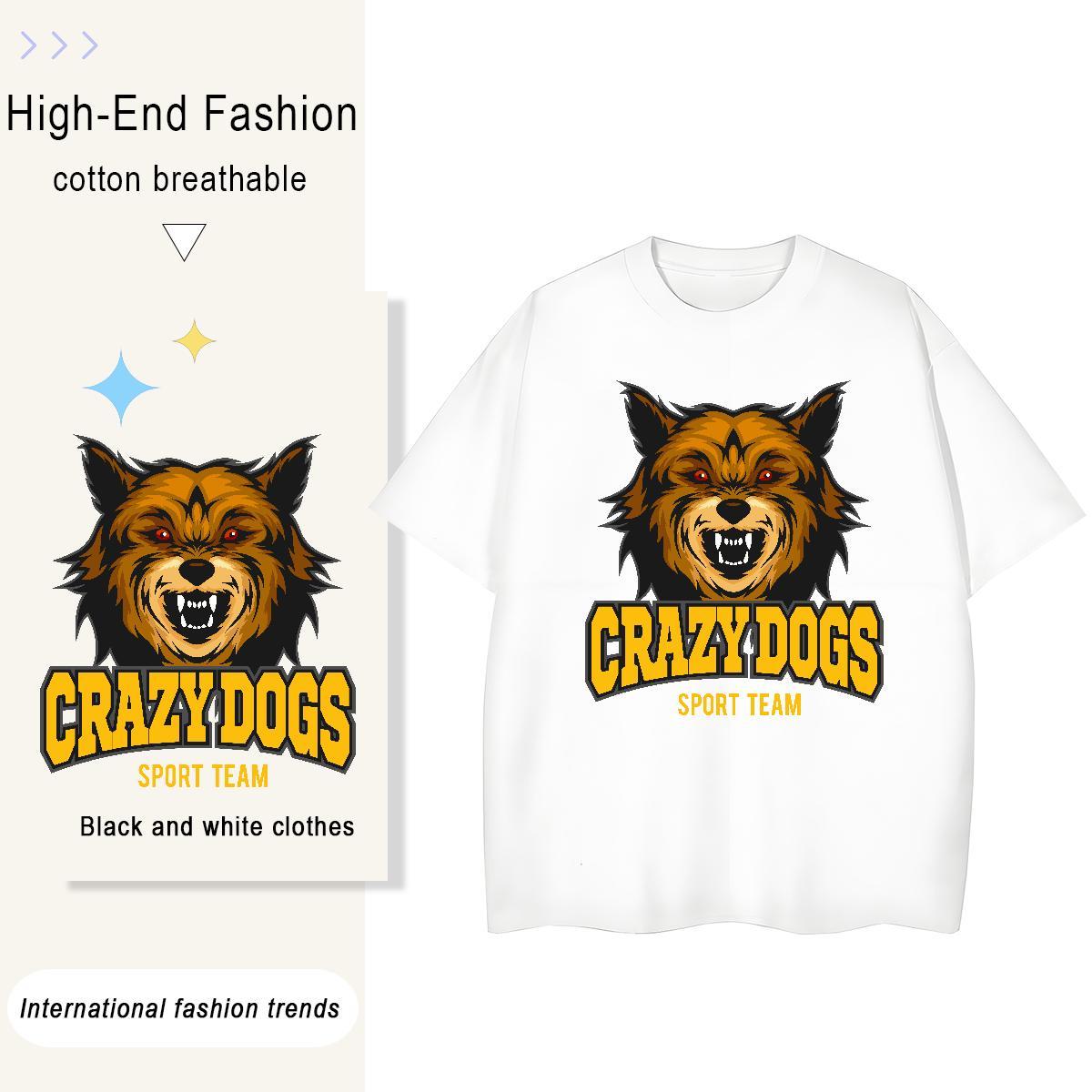 Fashion Casual Unisex Tshirts Hip Hop Short sleeve Soft Clothes 5A 230g Pure Cotton crazy dog Oversized L-4XL T Shirt For Woman