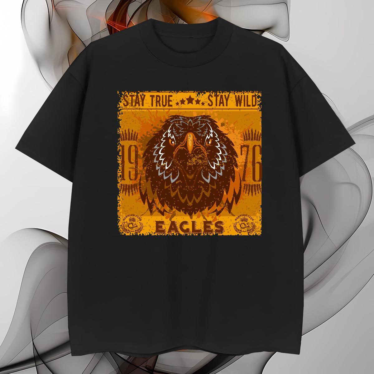 Free Shipping eagle T-Shirts for Men Hip Hop Tshirts 230g Cotton New O-Neck Short Sleeve Black Oversized Tops Shirt