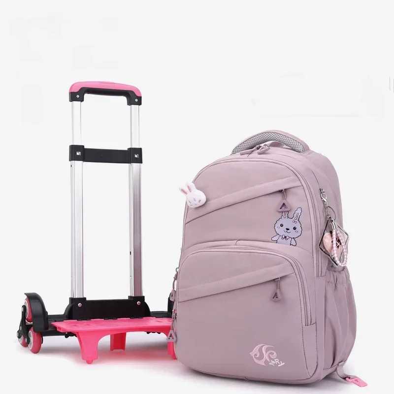 School Wheeled Backpack for Girls School Bag with Wheels Trolley Bag Rolling Student Backpack Travel Bags Kids School Bag Y240820