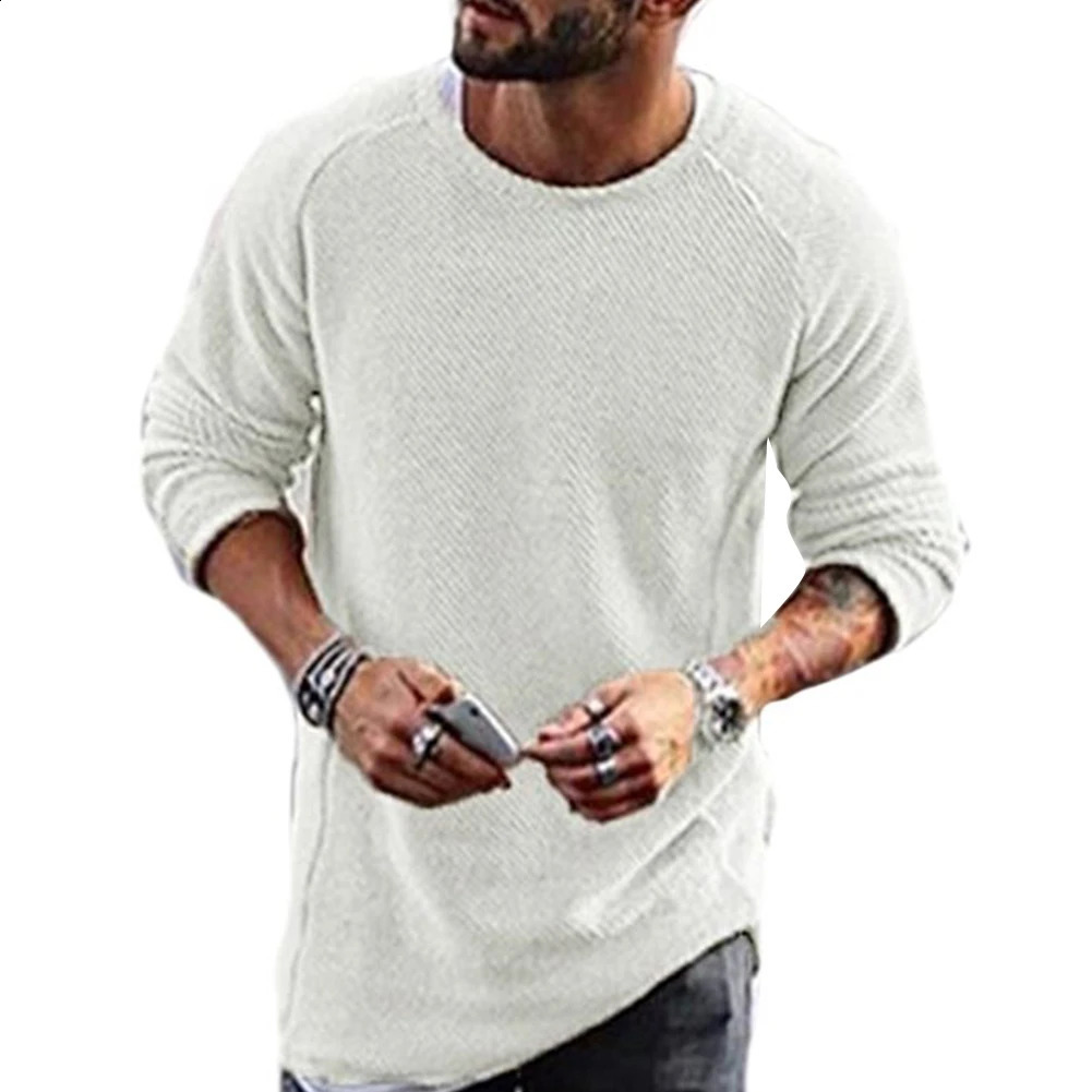 Men Casual Solid Color Sweater Knitwear O Neck Long Sleeve Shirt Pullover Top 240820