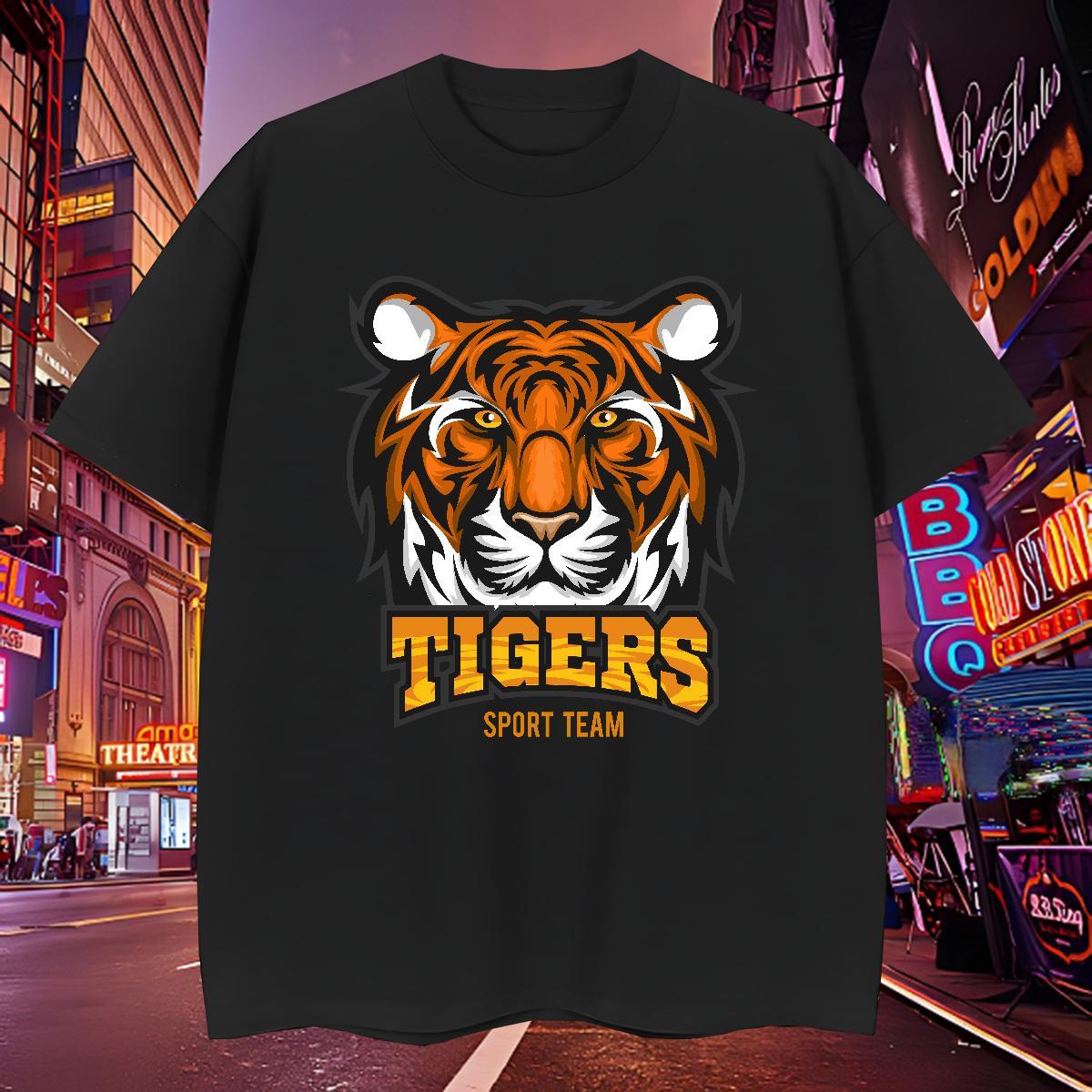 Brand T-Shirts for Men tiger O-Neck Short Sleeve Spring Summer Anime Print 230g 100% Cotton Men Tshirts DIY Tees