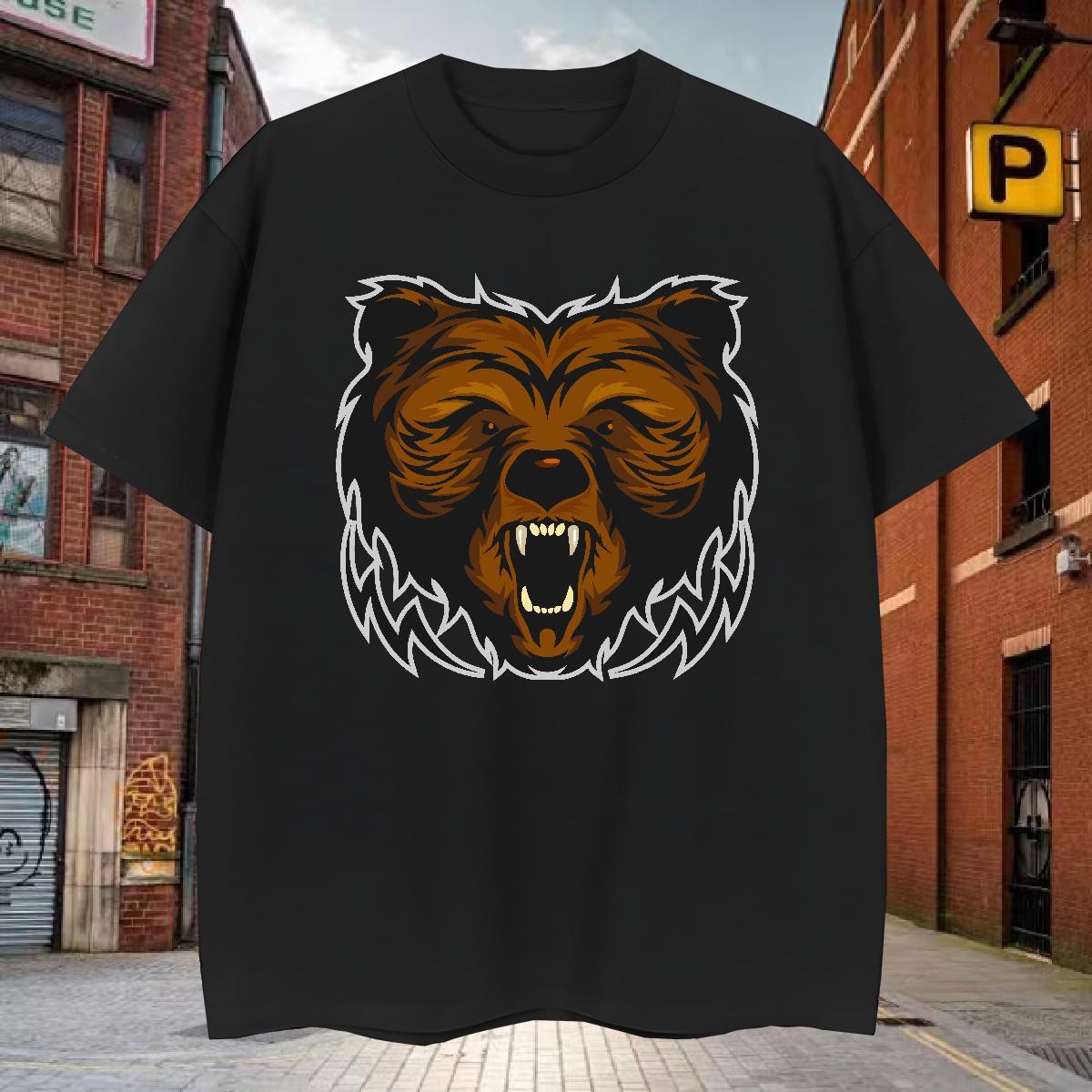 Cool Design T Shirt For Man bear Breathable Short Sleeve Beach Custom Cartoon 100% Cotton 230g Men Tops Tees Fashion Design Clothes