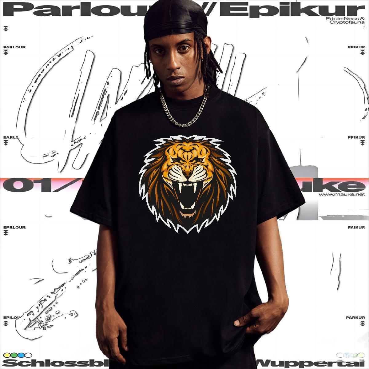 Free Shipping Man T Shirts lion Round Neck Short Sleeve Casual Oversized 230g Cotton Couples T Shirts 2024 Tees Shirts